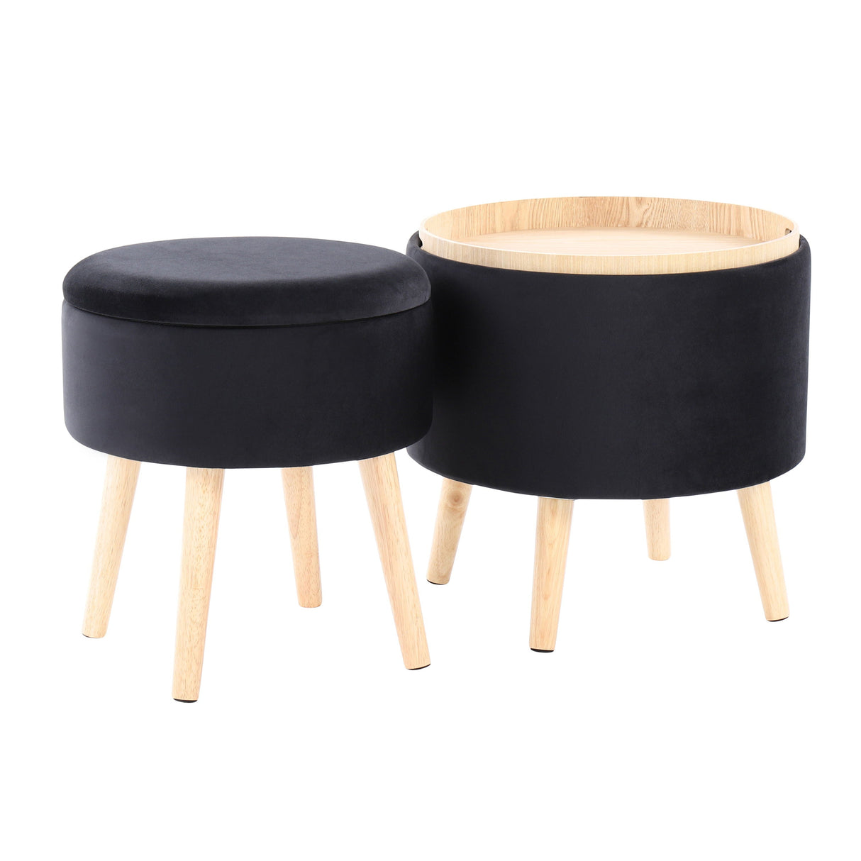 Tray - Contemporary Storage Ottoman With Matching Stool - Black / Natural by Couch.com