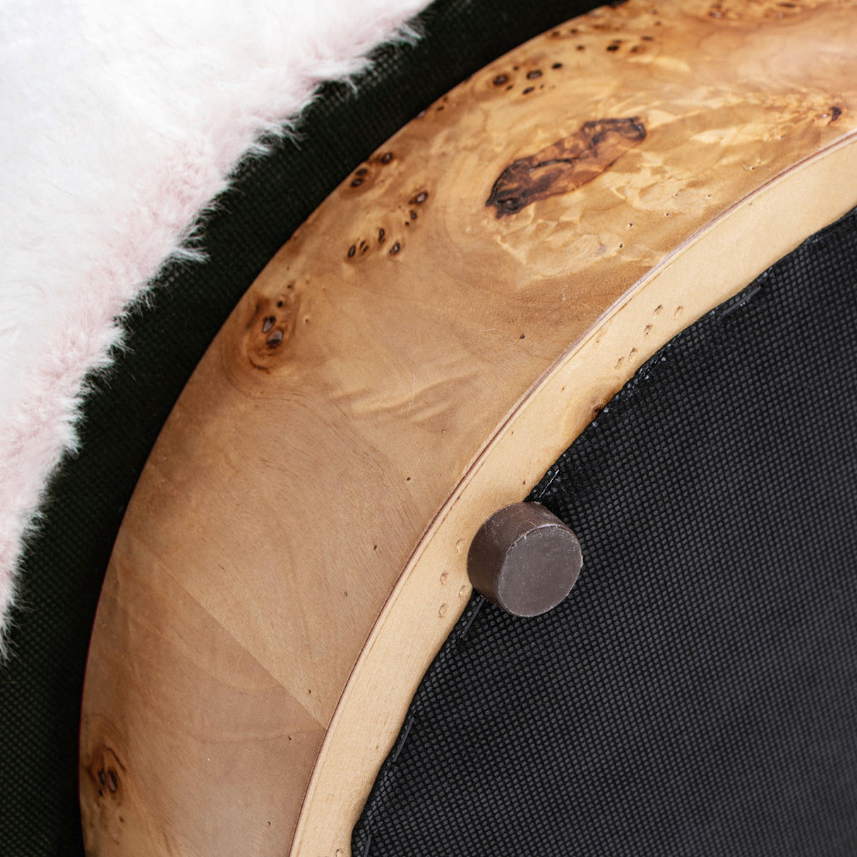 Tilly - Round Fur Upholstered / Burl Pouf Ottoman - White by Couch.com