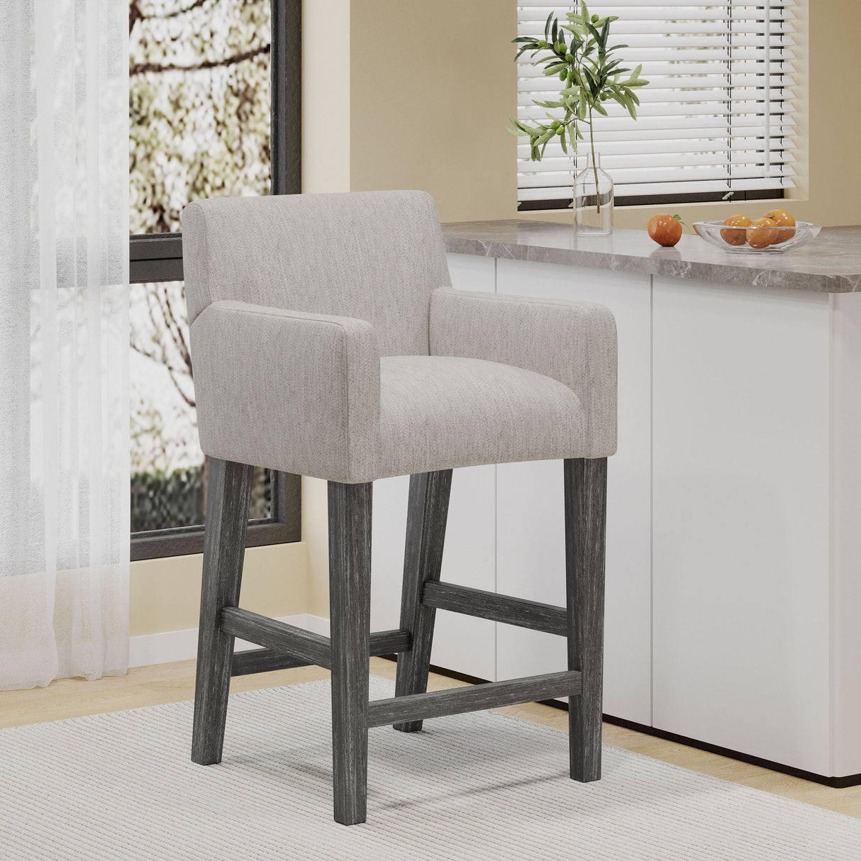 Charmed Upholstered Counter Stool With H Frame Base And Round Arms by Couch.com