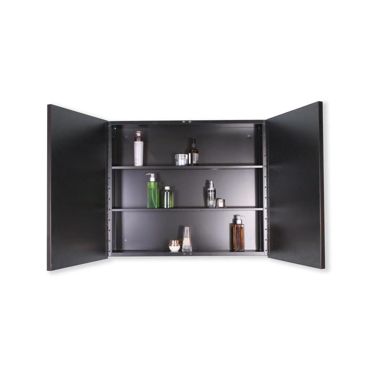 26X30" Black Metal Framed Wall Mount Or Recessed Bathroom Medicine Cabinet With Mirror - Black by Couch.com