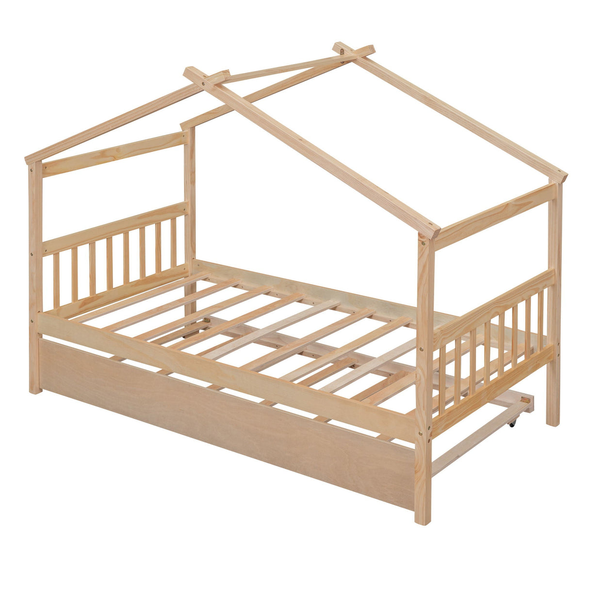 Wooden House Bed With Twin Size Trundle by Couch.com