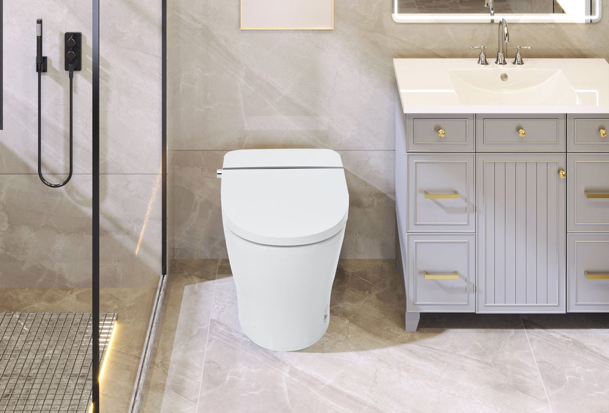 Smart Toilet Bidet Combo With Self-Cleaning Nozzle, Upmarket Compact Dual Flush Toilet 1 / 1.28 Gpf, Tank Less Toilet With Foot Sensor Flush - White Night Light by Couch.com