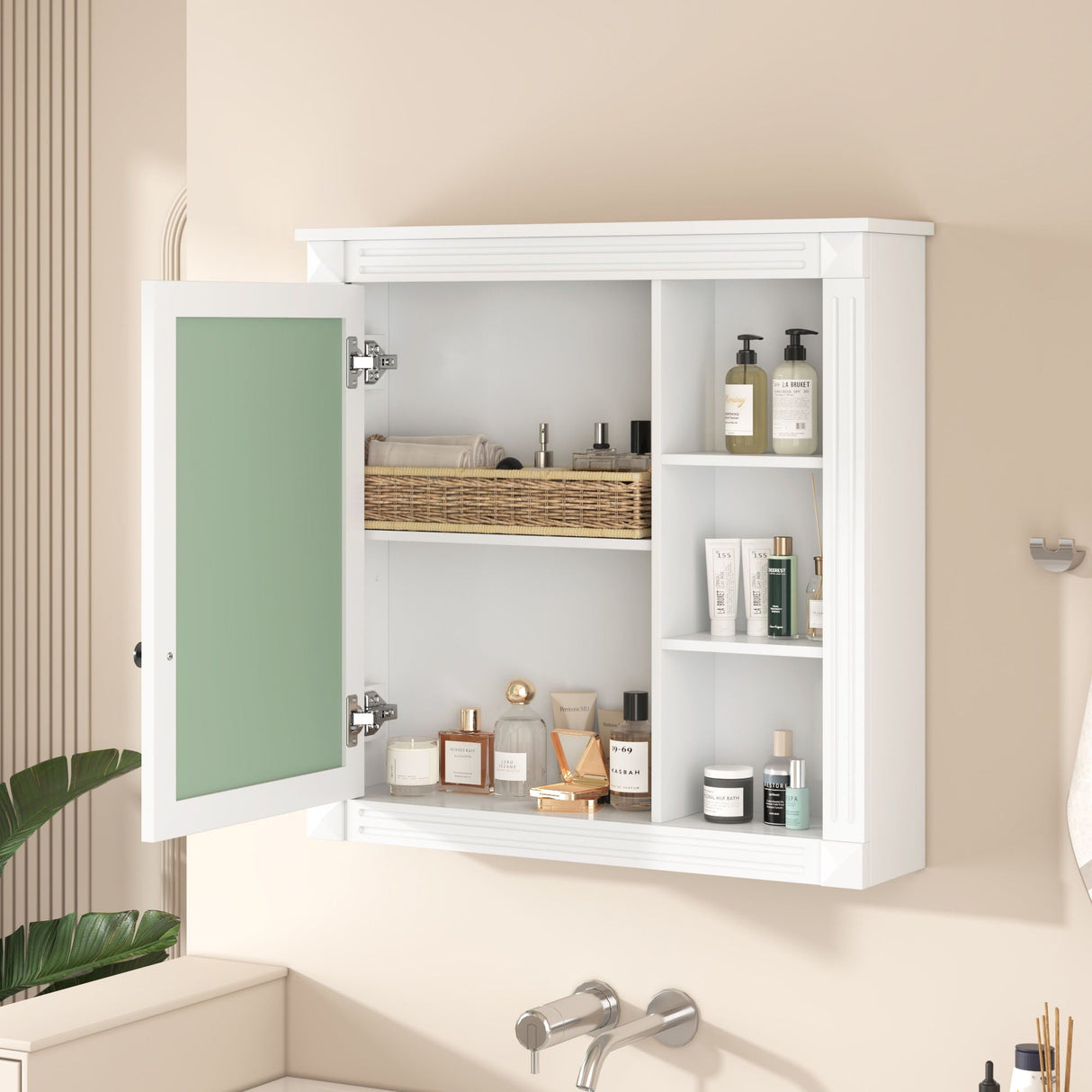 Bathroom Medicine Cabinet With Mirror, Wall Mounted Mirror Cabinet With Storage Organizer, Over The Toilet Storage White Storage Cabinet For Bathroom - White by Couch.com
