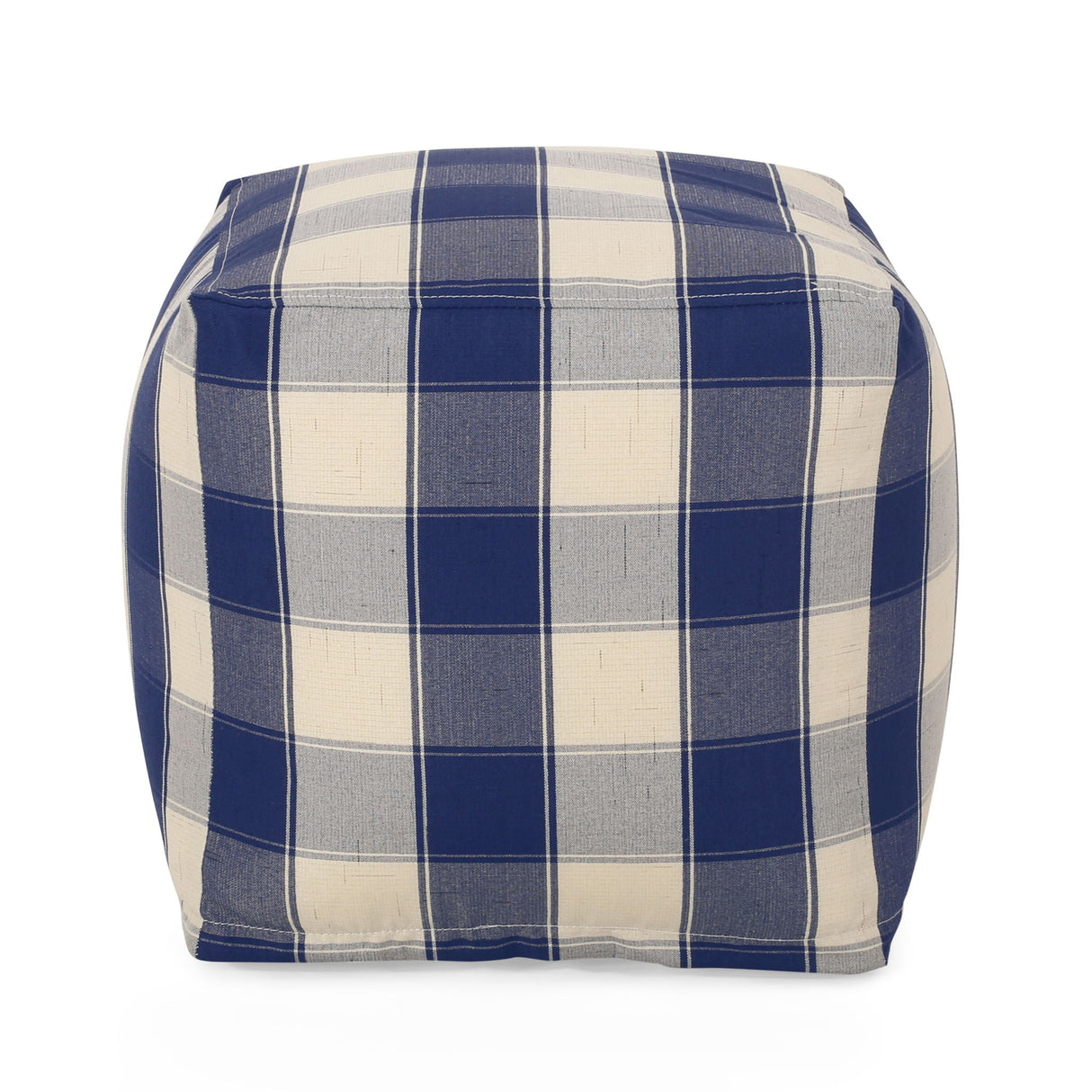 Connor - Checkered Square Pouf Ottoman And Floor Cushion - Ivory / Navy by Couch.com