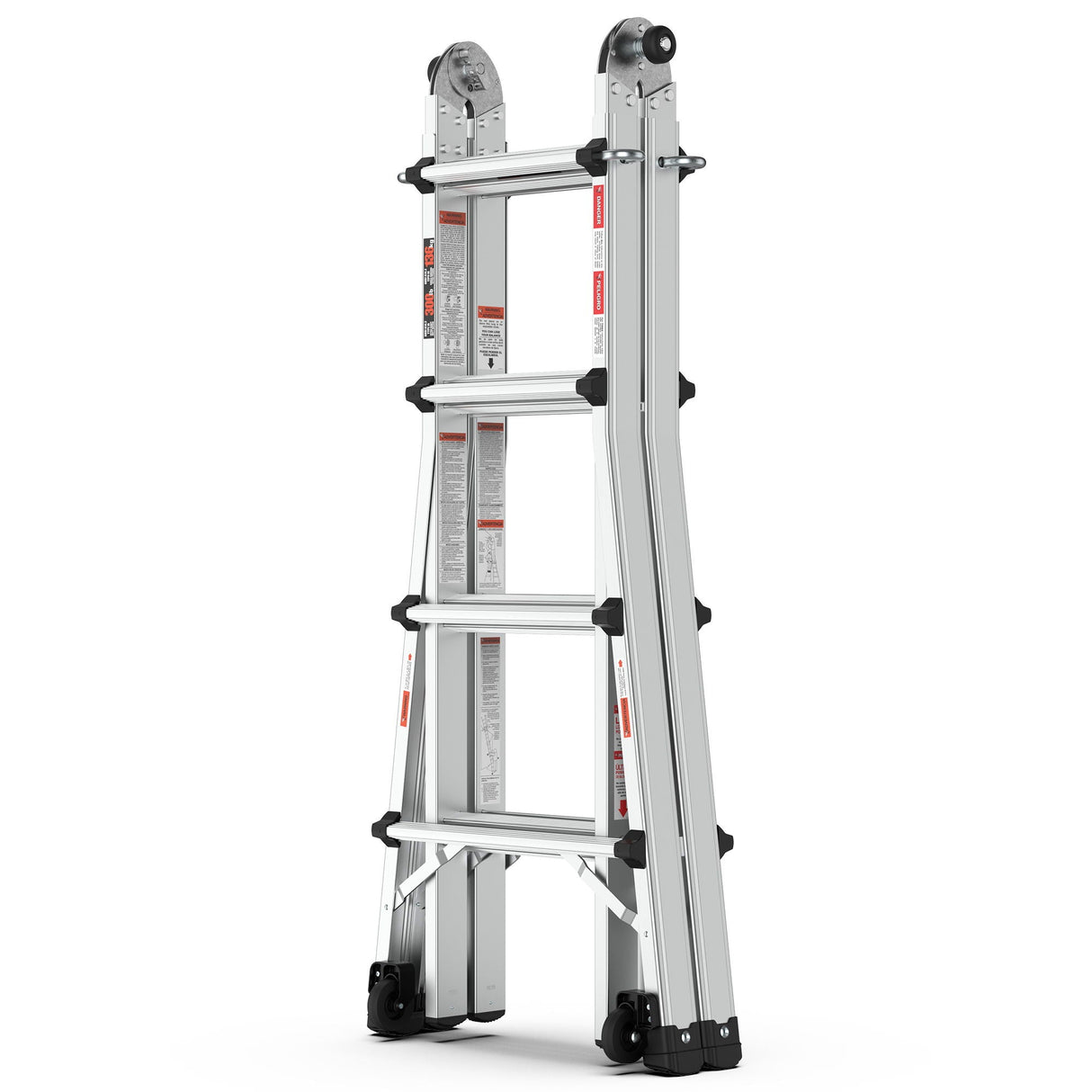 Aluminum Multi-Position Ladder With Wheels, 300 Lbs Weight Rating - Metallic Gray by Couch.com