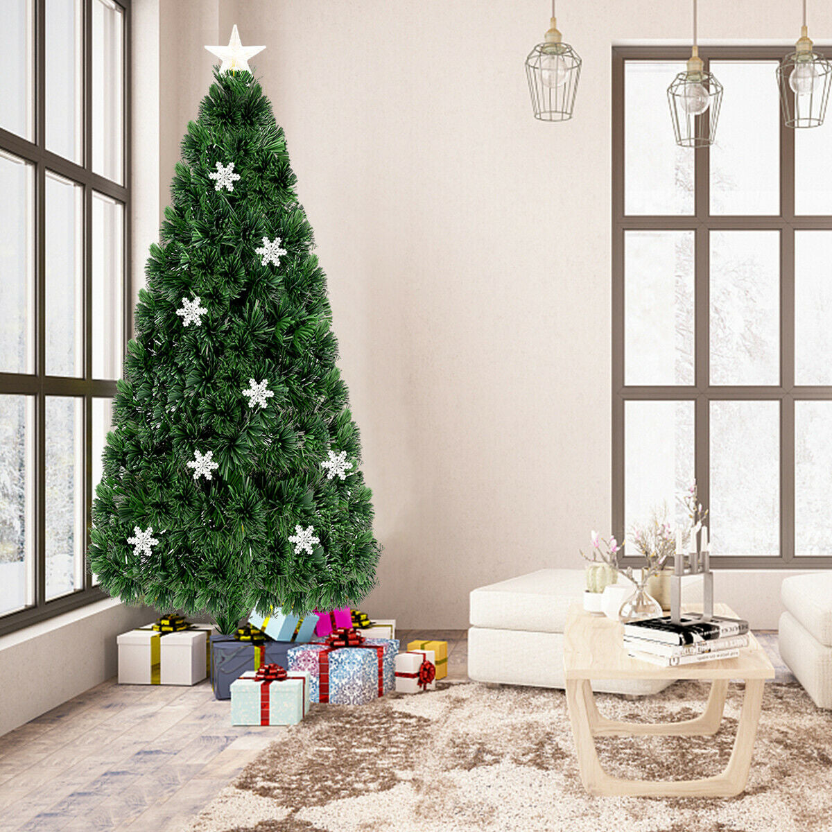 LED Optic Artificial Christmas Tree with Snowflakes-6 Feet