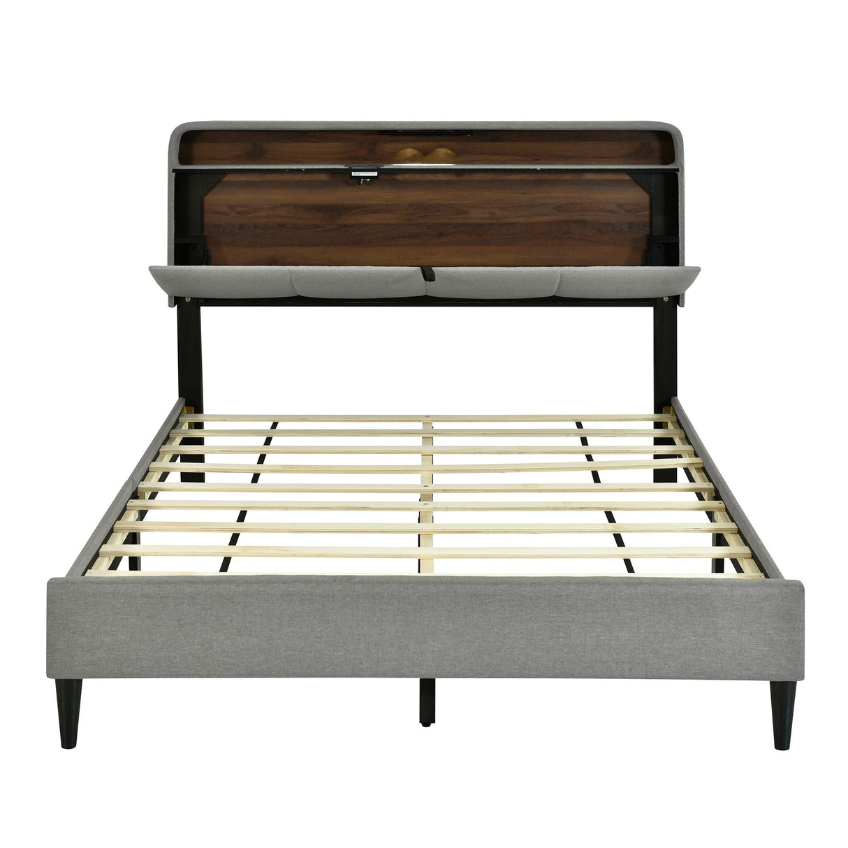 Upholstered Platform Bed With Storage Headboard, Sensor Light And A Set Of Sockets And USB Ports by Couch.com