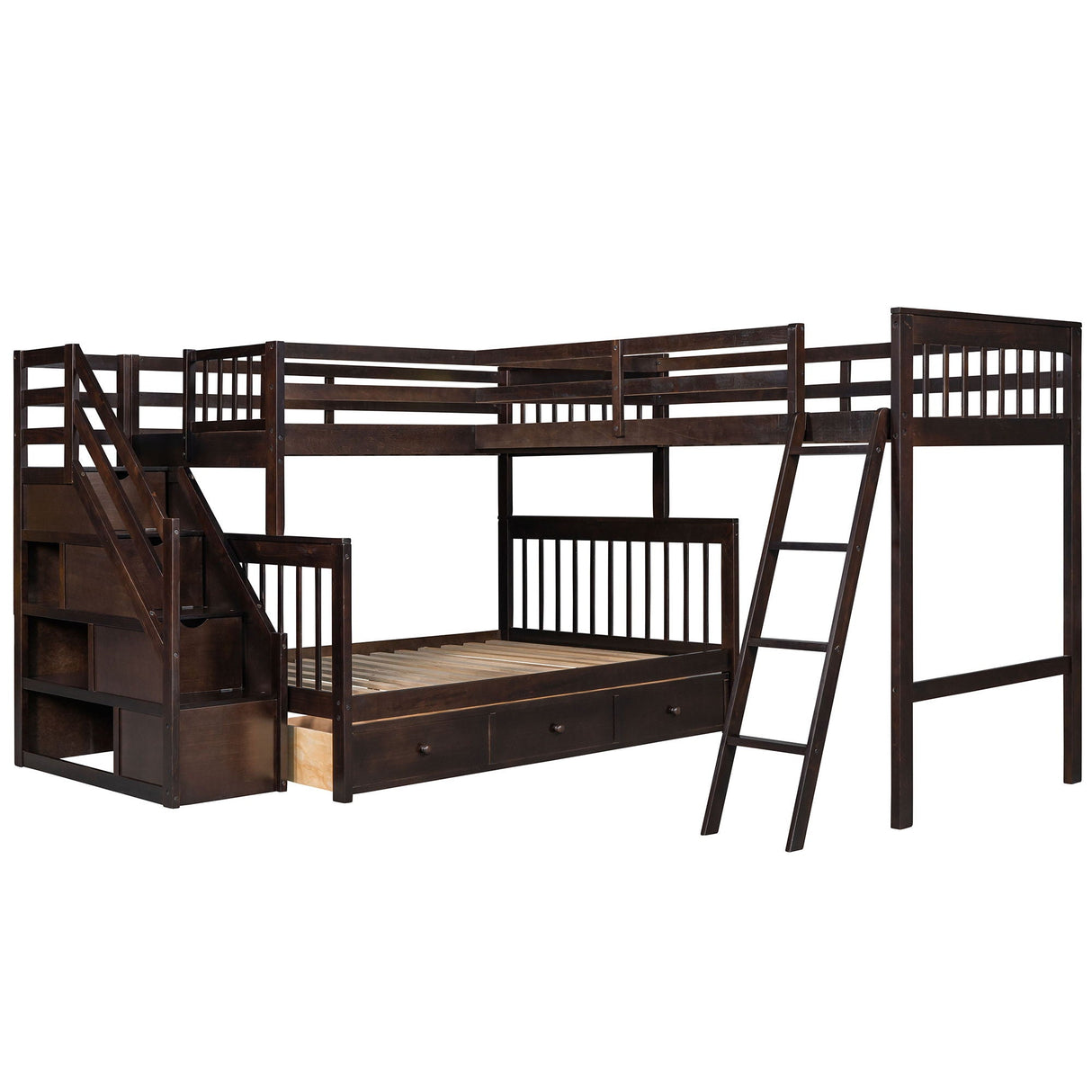 Solid L Shaped Bunk Bed With 3 Drawers, Ladder And Staircase by Couch.com