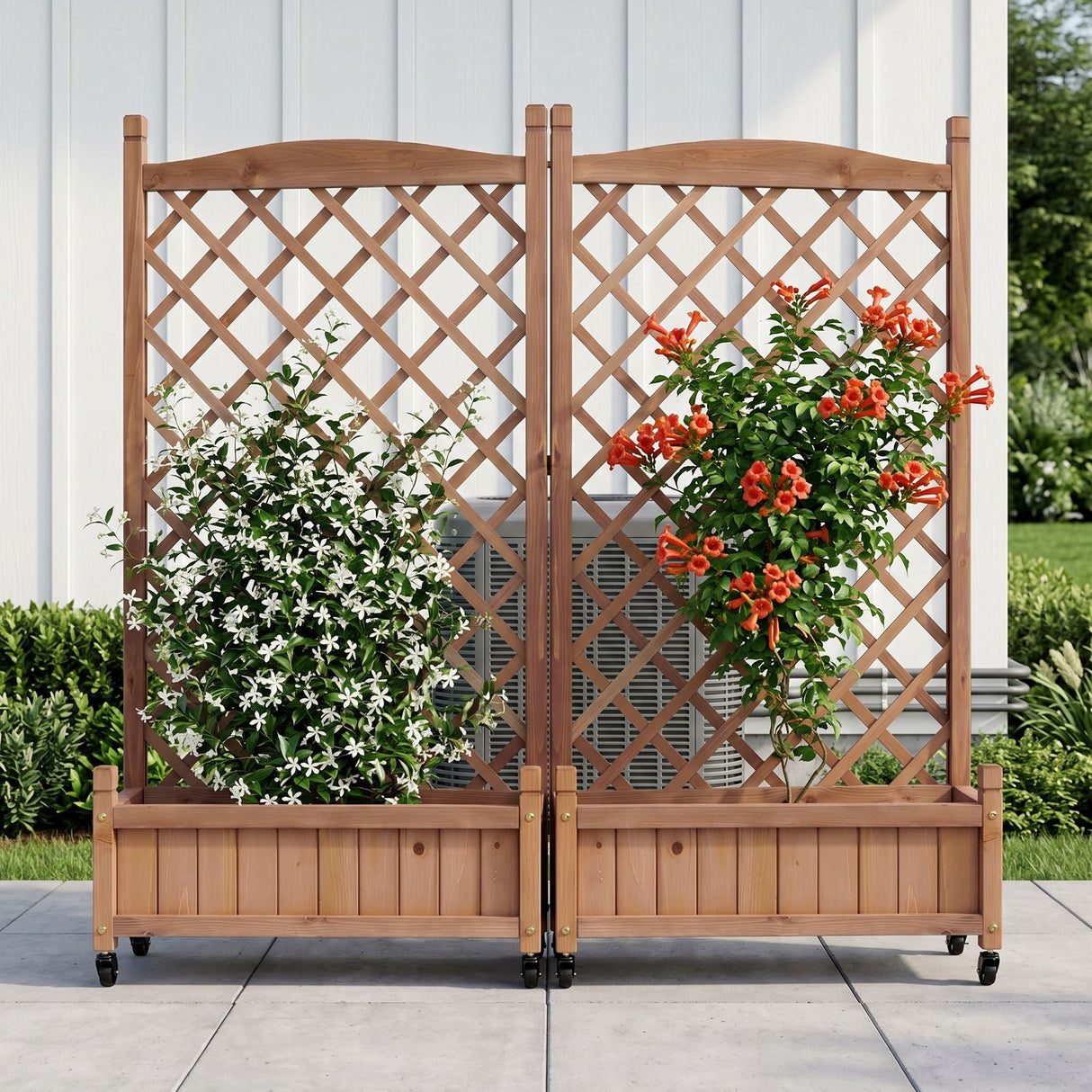 Raised Garden Bed With Trellis 2 Pack, Outdoor Planter Box & Plant Stand With Climbing Racks - Brown