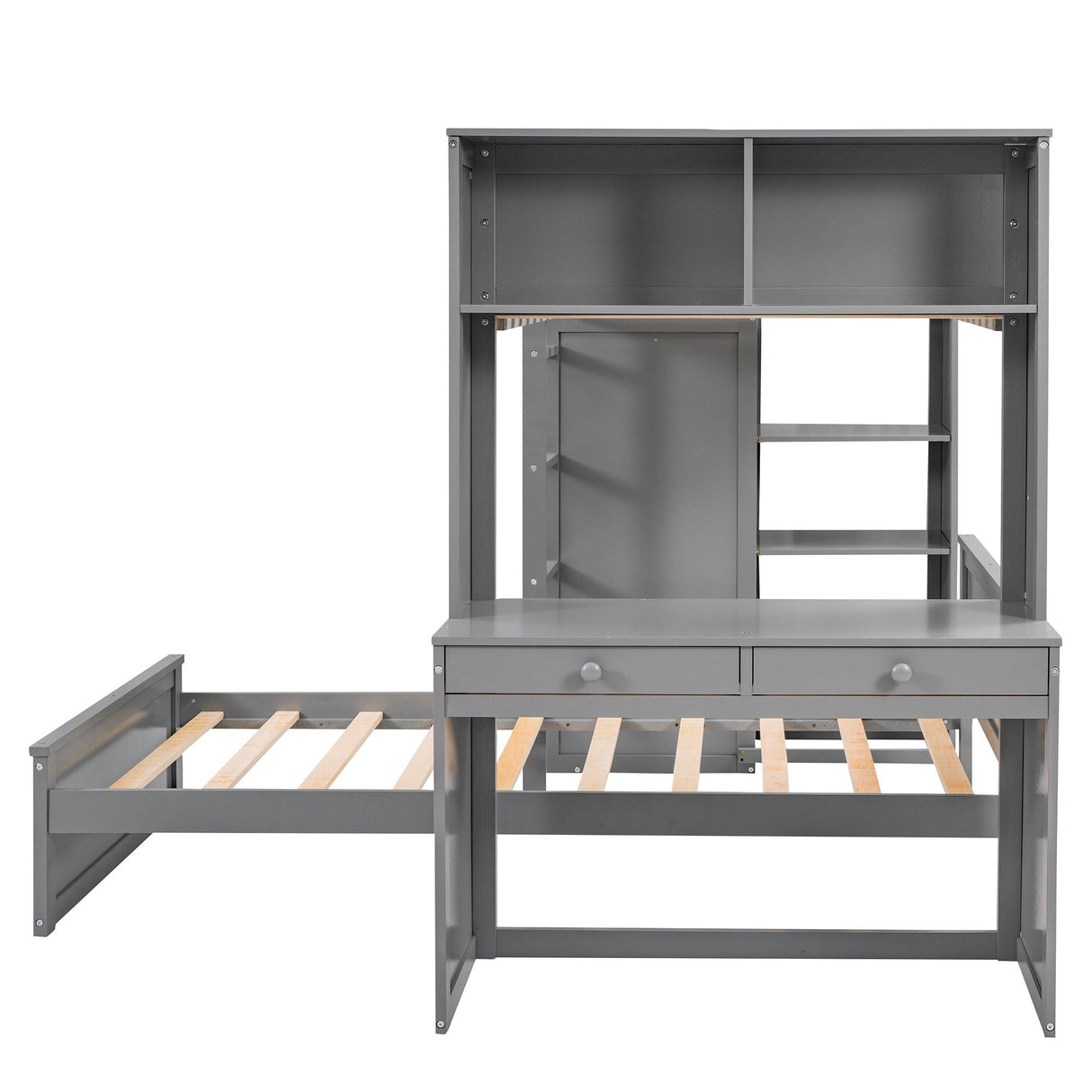 Loft Bed With A Stand Alone Bed, Shelves, Desk, And Wardrobe by Couch.com