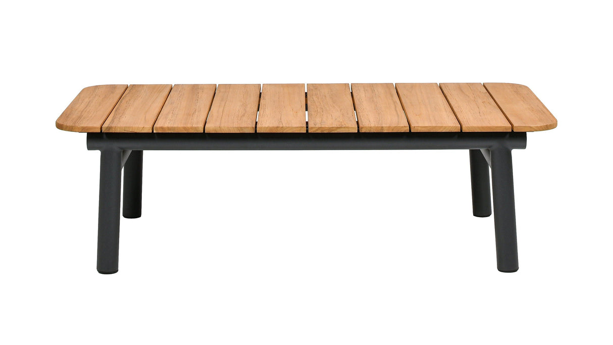 Zara - Dowel Frame Patio Coffee Table With Teak Top - Black / Natural / Teak by Couch.com