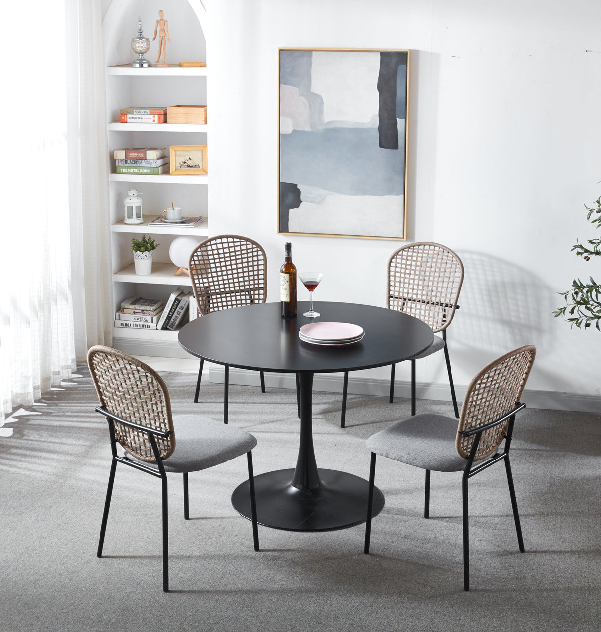 5 Piece Dining Set (Table And 4 Chairs) - Matt Black / Gray by Couch.com
