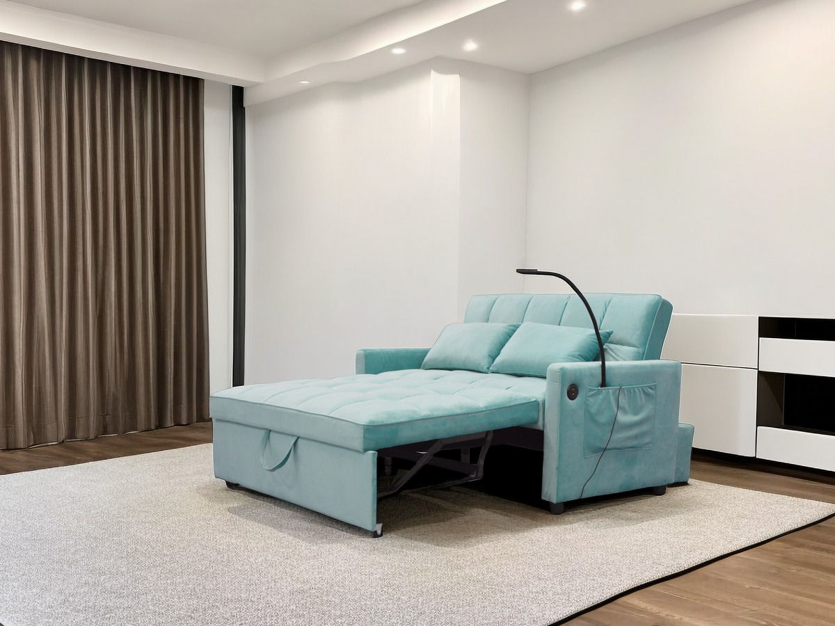 3 In 1 Convertible Sleeper Sofa Bed, Modern Velvet Fabric Futon Sofa Couch Pullout Bed, Adjustable Backrest With Three USB Ports, Two Side Pockets, Two Cup Holders And Swivel Phone Holder by Couch.com