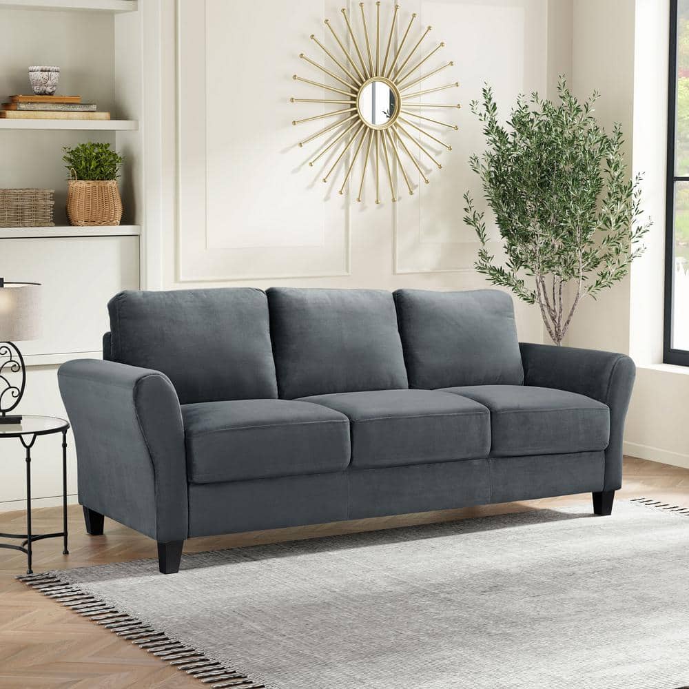 Lifestyle Solutions Wesley 80.3 in. Round Arm Polyester Rectangle 3-Seater Sofa in Dark Grey by Couch.com
