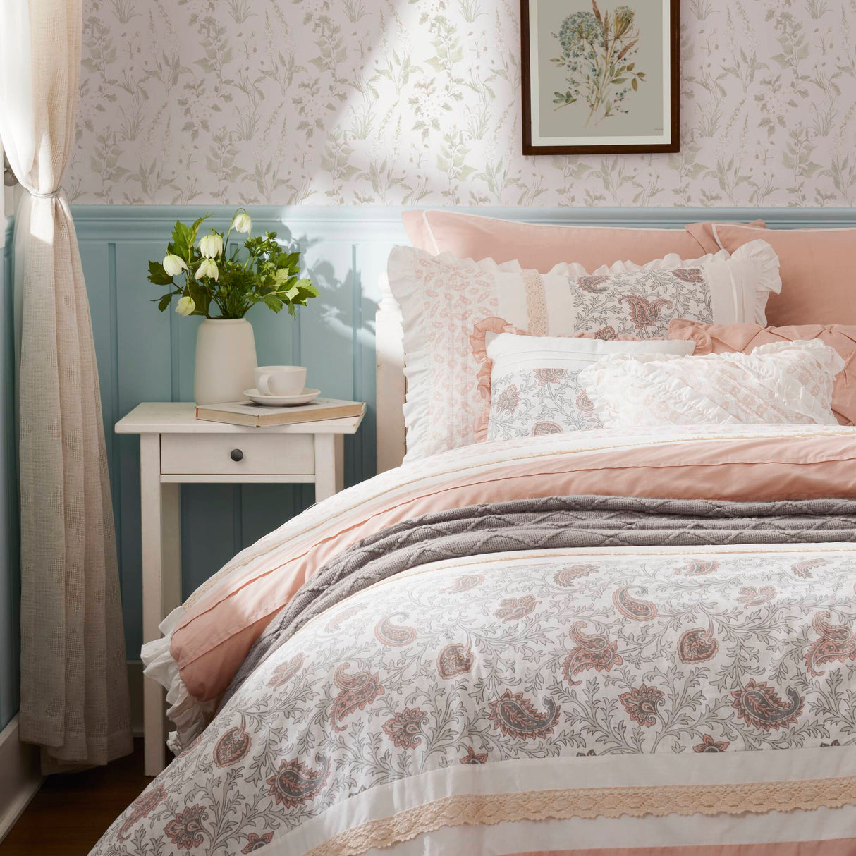 9 Piece Cotton Percale Comforter Set Blush