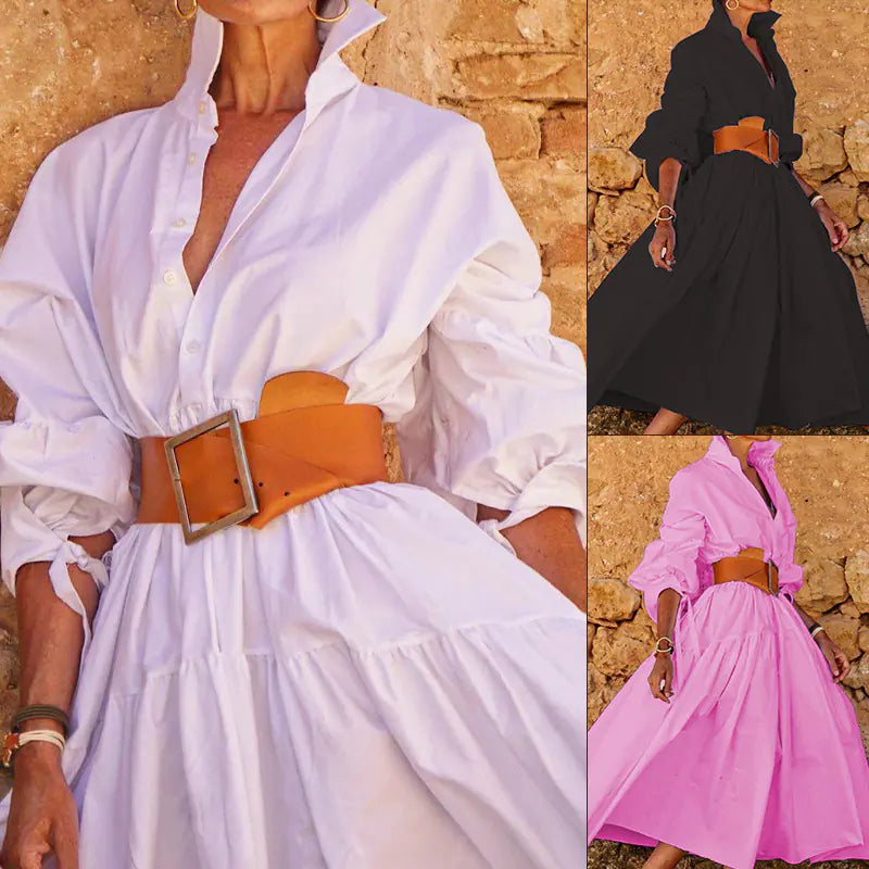 Elegant Women's Long-sleeved Lapel Dress