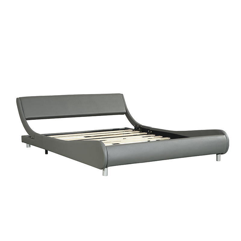 Queen Size Upholstered Platform Bed Frame, Curve Design, Wood Slat Support, No Box Spring Needed - Gray by Couch.com