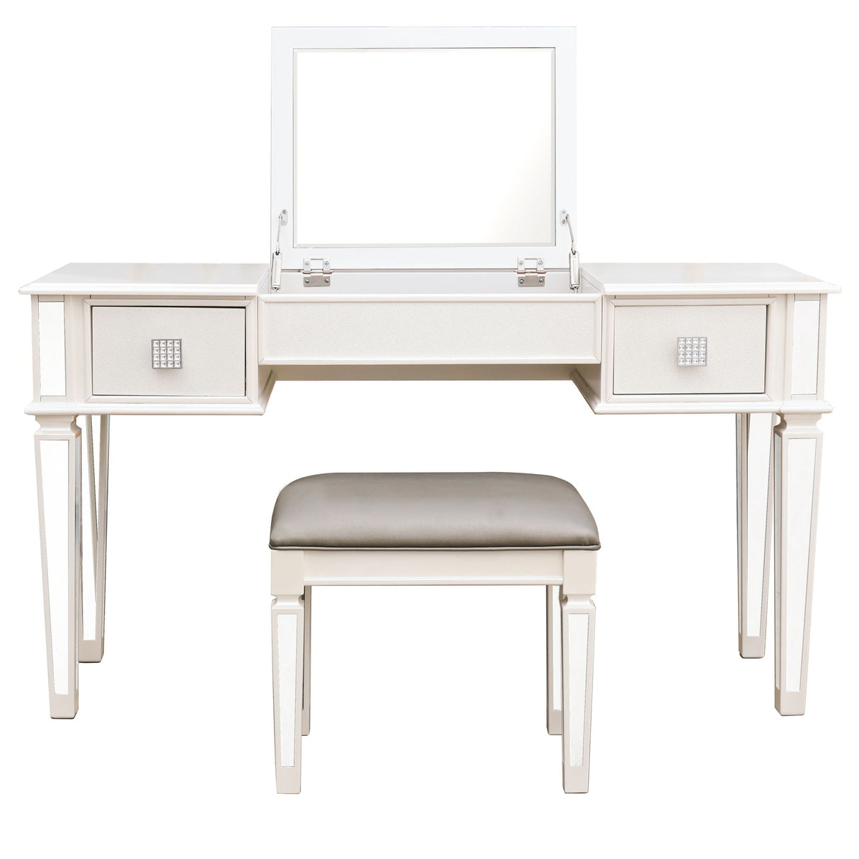 Mirrored Vanity Desk With Drawers And Stool, Flip Up Dressing Table Set For Makeup Room by Couch.com