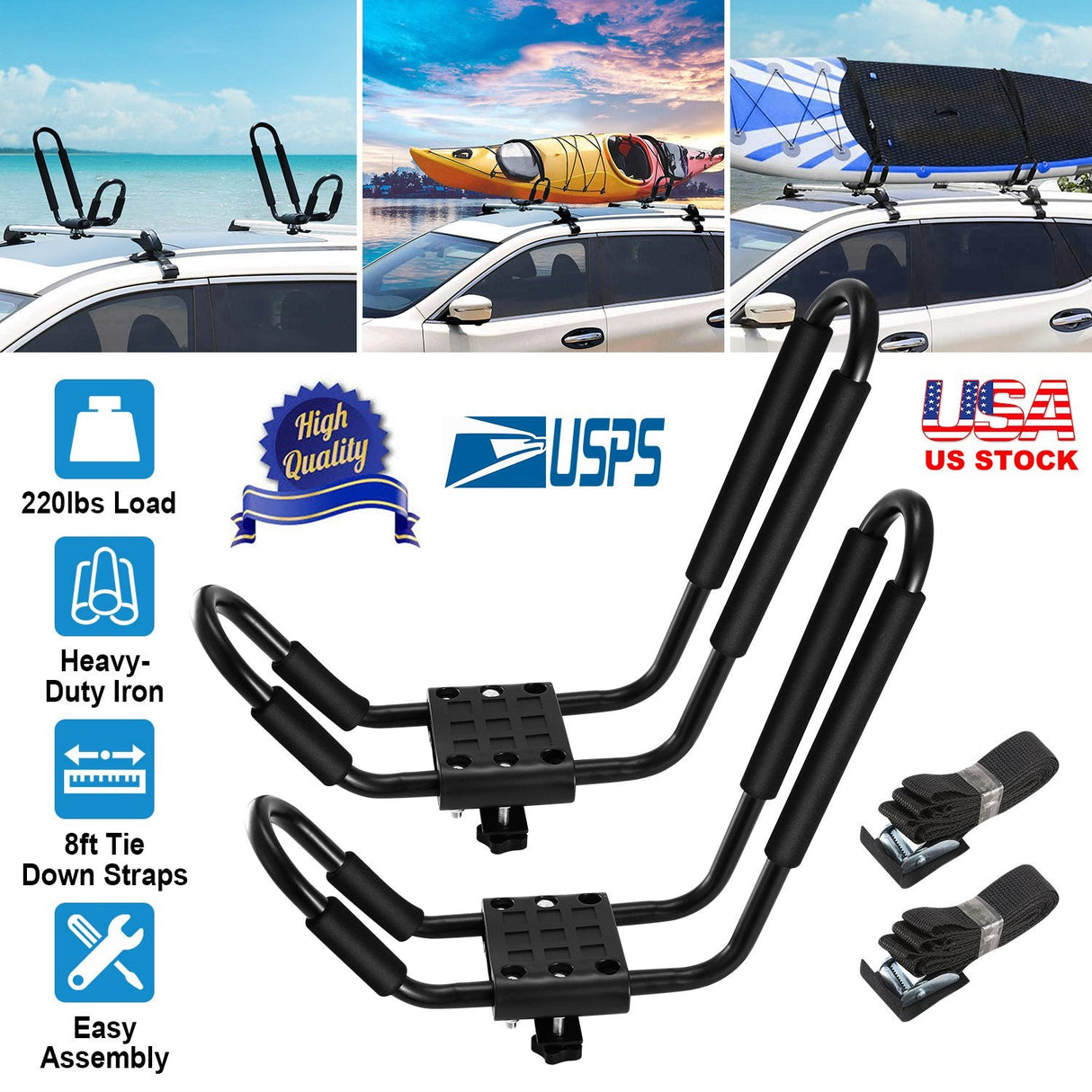 1 Pair Universal J-Bar Kayak Carrier by DirectDeals