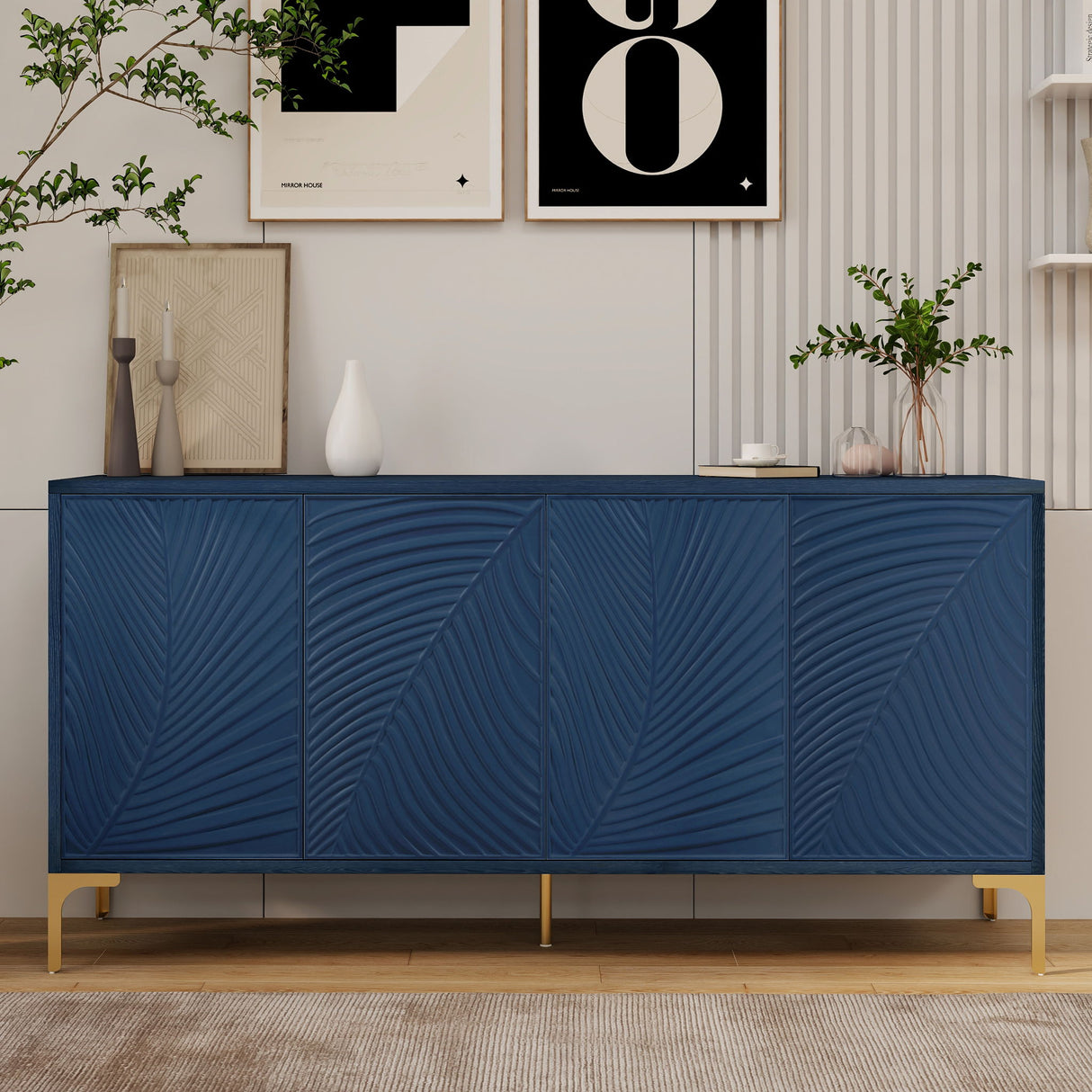 Modern 4 Door Sideboard With Creative Carved Surface And Adjustable Shelves by Couch.com