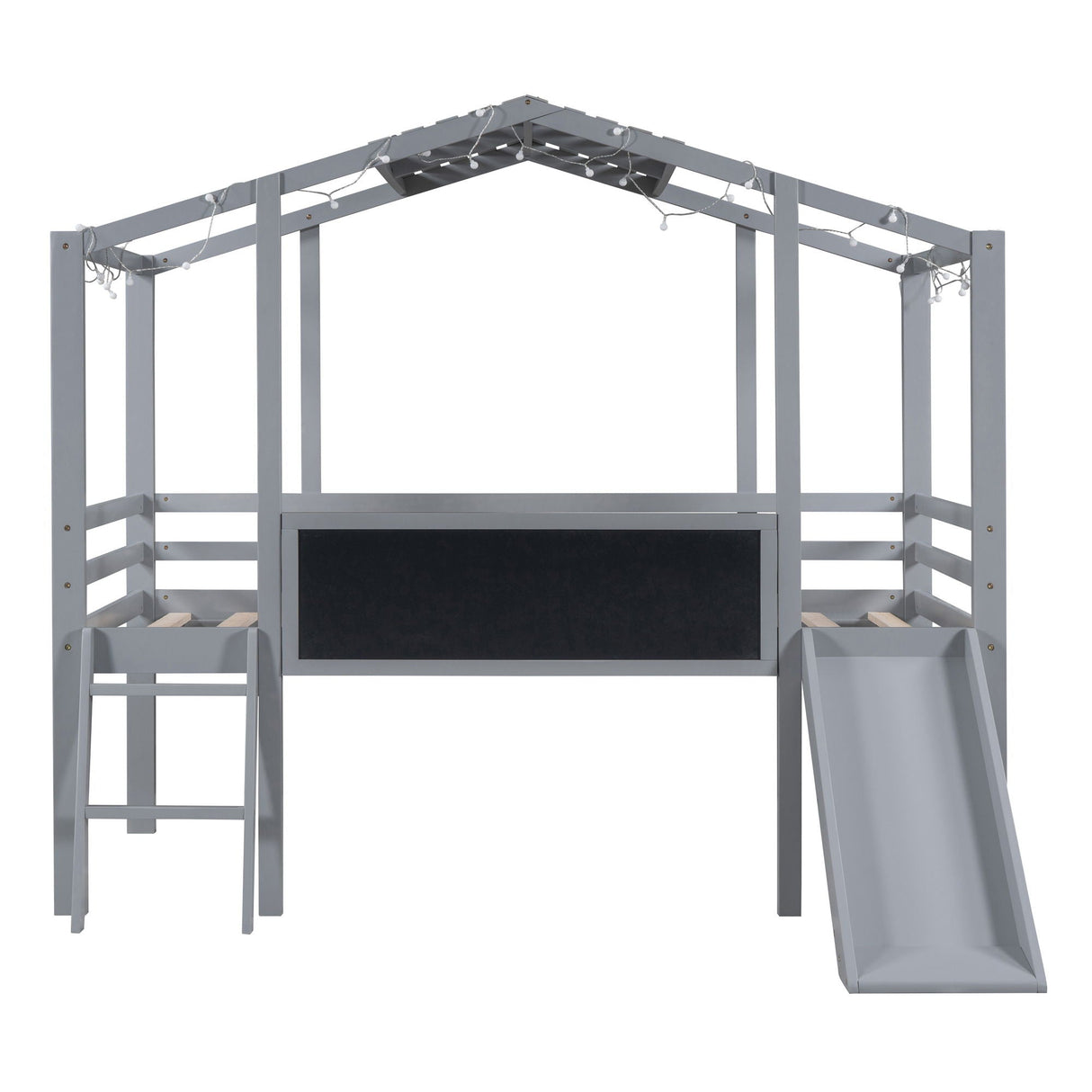 Loft House Bed With Ladder And Slide, With Blackboard And Light Strip On The Roof by Couch.com