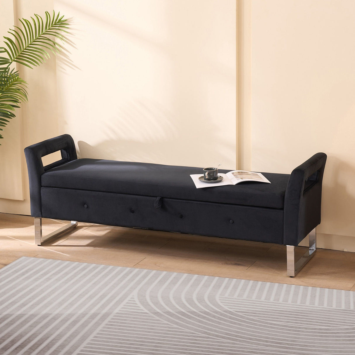 Wide Storage Soft Ottoman Bench With Armrests by Couch.com