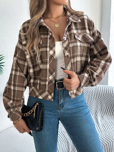 Classic Plaid Button Up Long Sleeve Jacket Women Cozy Trendy Everyday Wear Simple Jacket