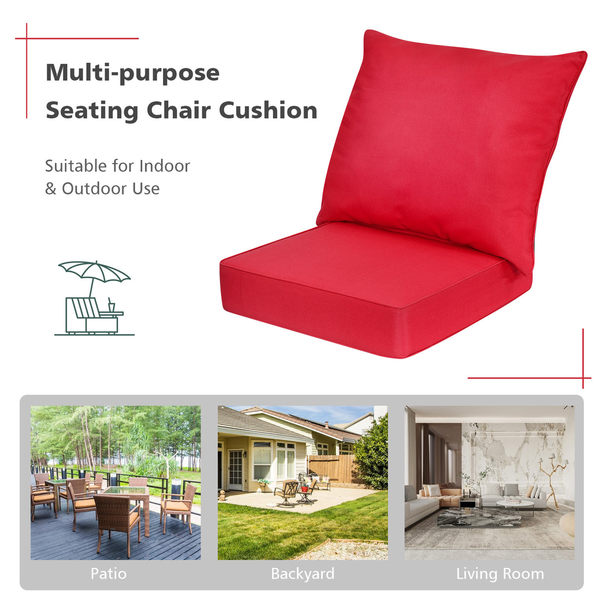 Deep Seat Chair Cushion Pads Set with Rope Belts for Indoor and Outdoor-Turquoise