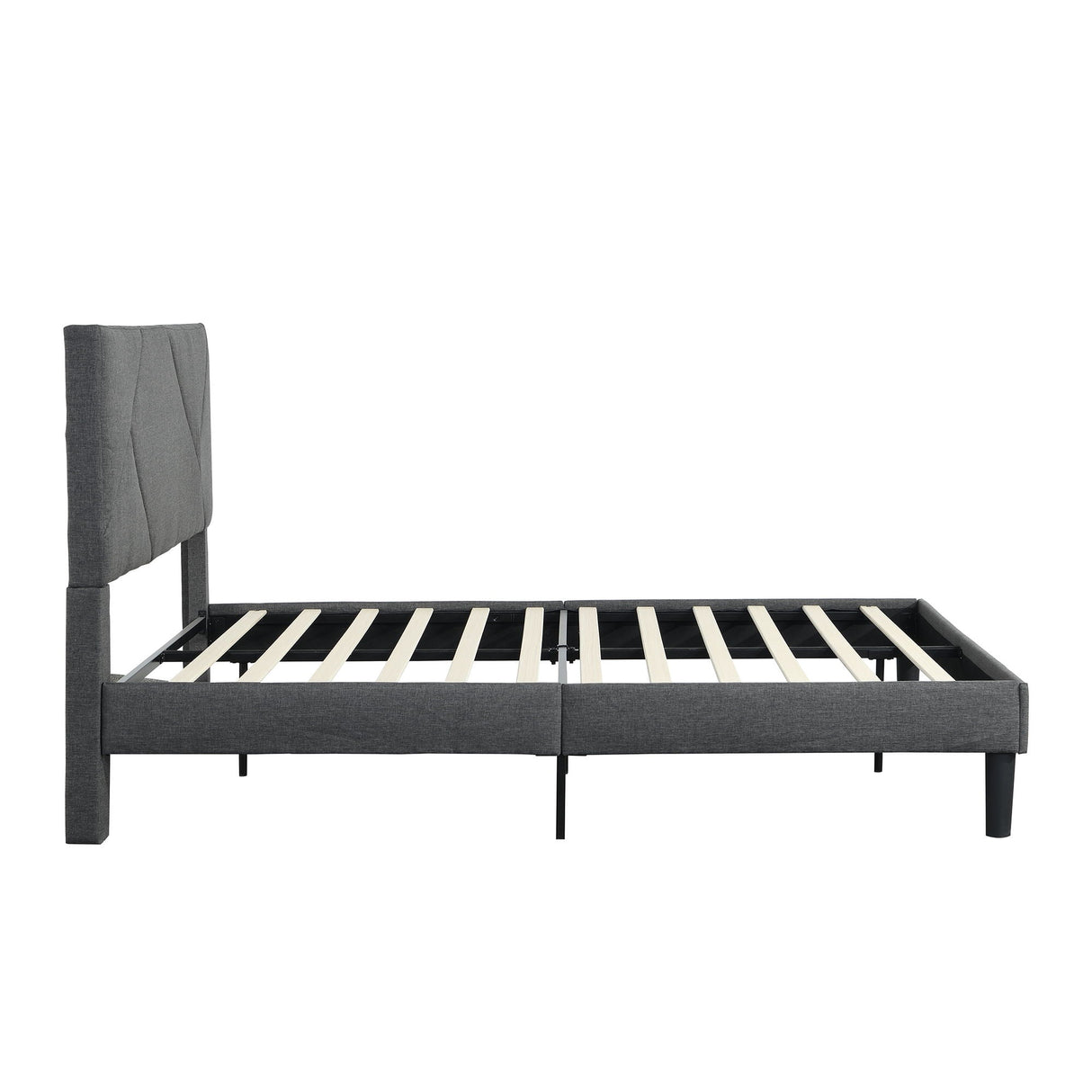 Queen Size Upholstered Platform Bed Frame With Headboard, Strong Wood Slat Support, Mattress Foundation, No Box Spring Needed - Dark Gray by Couch.com