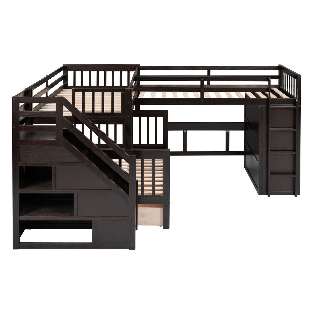 L Shaped Bunk Bed With 3 Drawers, Portable Desk And Wardrobe by Couch.com
