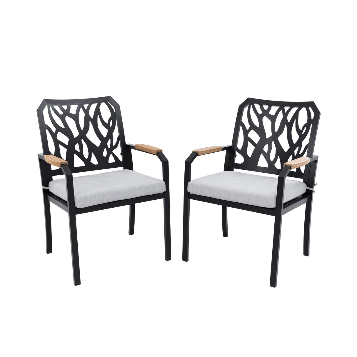 Outdoor Patio Stationary Dining Chairs With Outdoor Grade Sunbrella Cushions, Branch Like Backrest (Set of 2) - Bourbon Brown by Couch.com