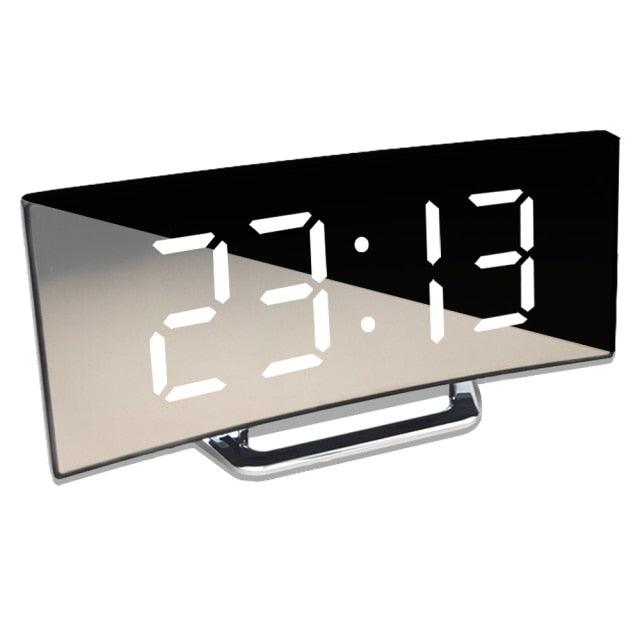 Digital Alarm Clock Desk Table Clock 3 Alarm Sounds Adjustable Volume Easy Digital Alarm Clock for Kids and Adults Compact Desk & Shelf Clocks for Bedroom Curved LED Screen Alarm Clocks For Kid Bedroom Temperature Snooze Function Home Decor Watch