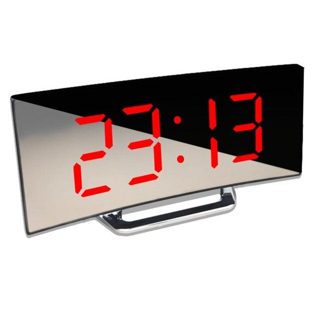 Digital Alarm Clock Desk Table Clock 3 Alarm Sounds Adjustable Volume Easy Digital Alarm Clock for Kids and Adults Compact Desk & Shelf Clocks for Bedroom Curved LED Screen Alarm Clocks For Kid Bedroom Temperature Snooze Function Home Decor Watch