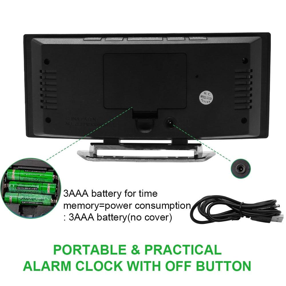 Digital Alarm Clock Desk Table Clock 3 Alarm Sounds Adjustable Volume Easy Digital Alarm Clock for Kids and Adults Compact Desk & Shelf Clocks for Bedroom Curved LED Screen Alarm Clocks For Kid Bedroom Temperature Snooze Function Home Decor Watch