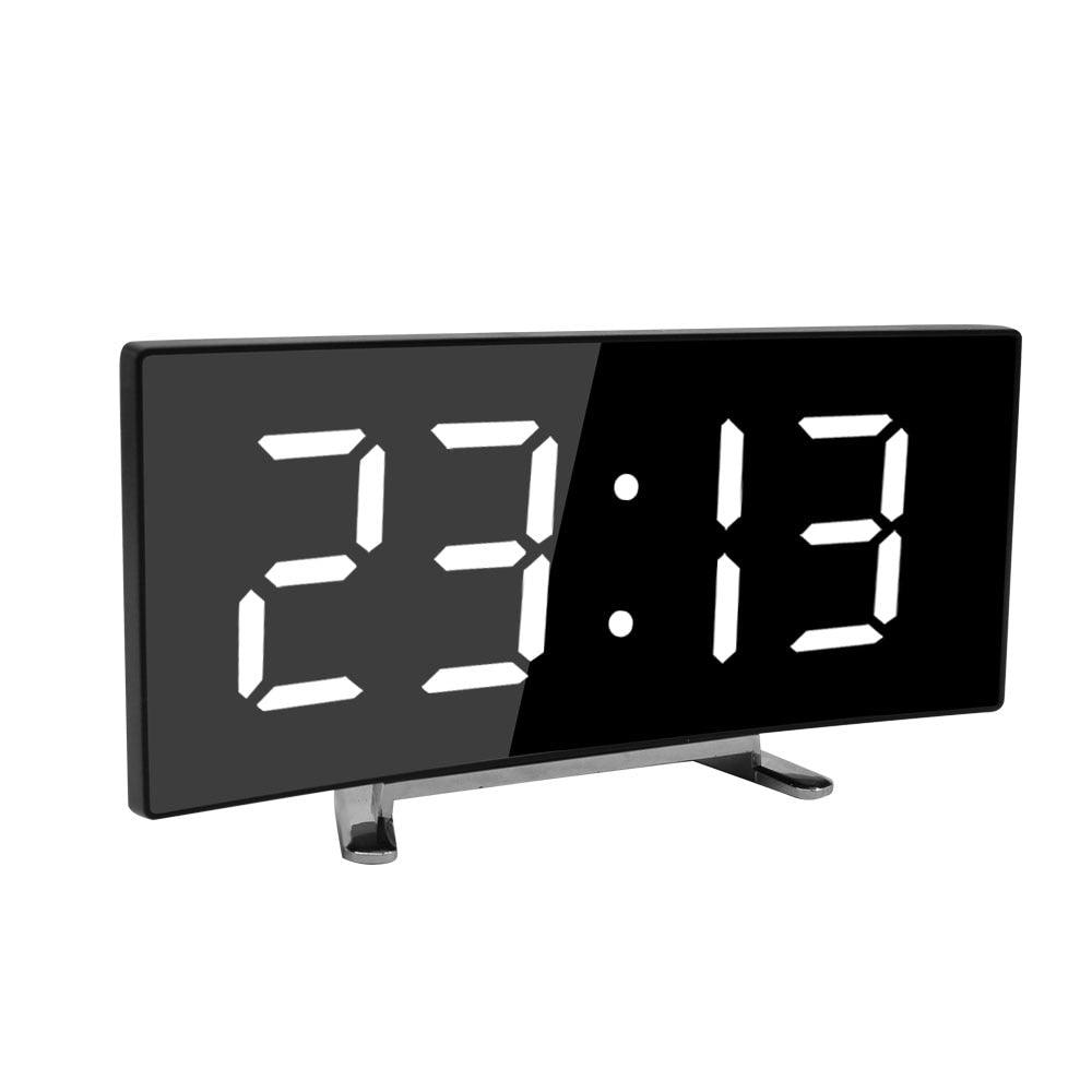 Digital Alarm Clock Desk Table Clock 3 Alarm Sounds Adjustable Volume Easy Digital Alarm Clock for Kids and Adults Compact Desk & Shelf Clocks for Bedroom Curved LED Screen Alarm Clocks For Kid Bedroom Temperature Snooze Function Home Decor Watch