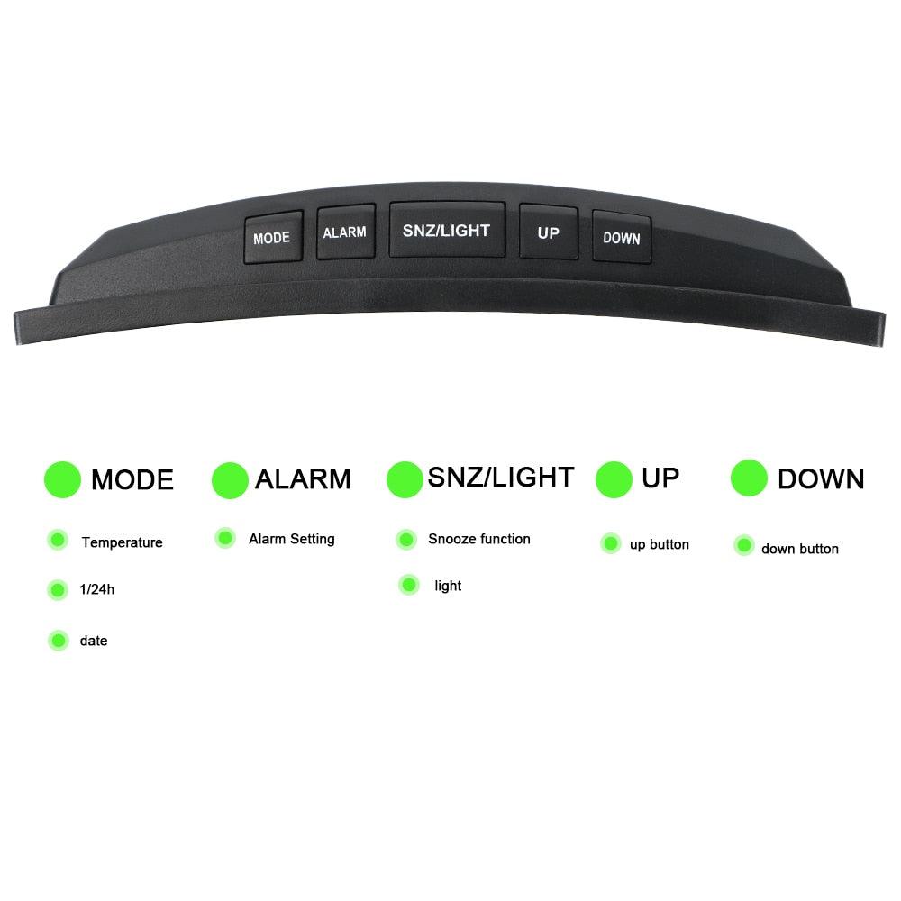 Digital Table Clock Digital Alarm Clock LED Bedside Clock Dual Alarm Adjustable Volume Alarm Clock for Bedroom Electronic 7 Inch Number Desktop Alarm Clocks For Kids Bedroom LED Screen Curved Dimmable Mirror