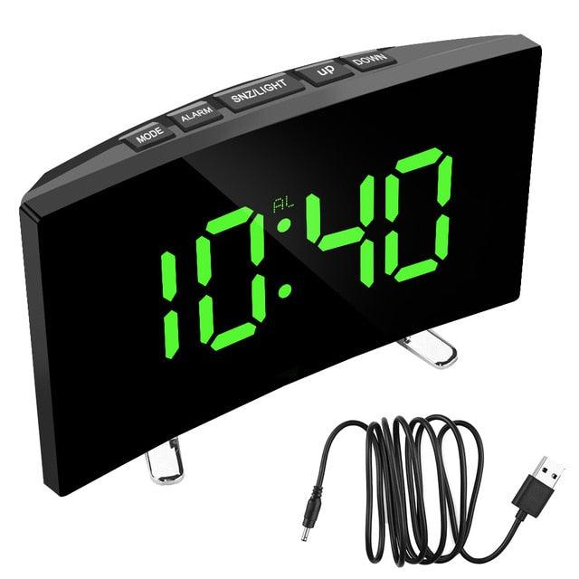 Digital Table Clock Digital Alarm Clock LED Bedside Clock Dual Alarm Adjustable Volume Alarm Clock for Bedroom Electronic 7 Inch Number Desktop Alarm Clocks For Kids Bedroom LED Screen Curved Dimmable Mirror