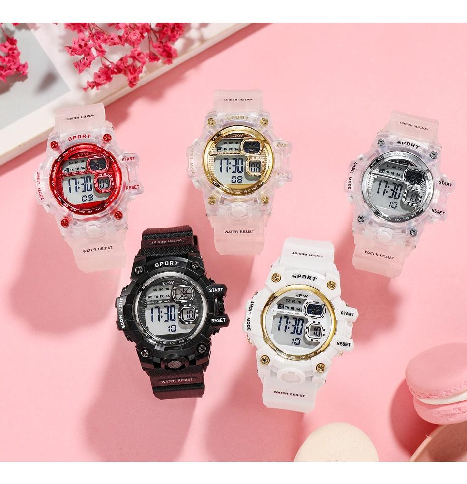 Digital Watches For Women School Girl Student Transparent Color Water Resistent Silicone Strap Stopwatch Alarm Countdown Dual Time Ultra Super Wide-Angle Display Digital Wrist Watches For Men Women