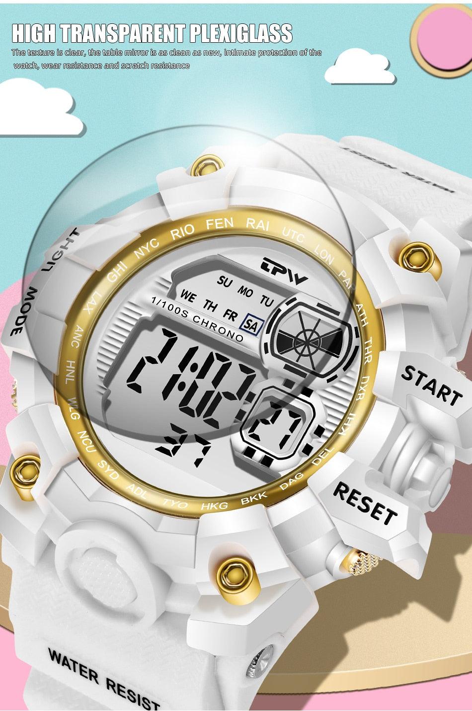 Digital Watches For Women School Girl Student Transparent Color Water Resistent Silicone Strap Stopwatch Alarm Countdown Dual Time Ultra Super Wide-Angle Display Digital Wrist Watches For Men Women
