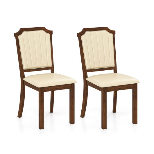 Dining Chair Set of 2 with PU Leather and Rubber Wood Frame-Brown