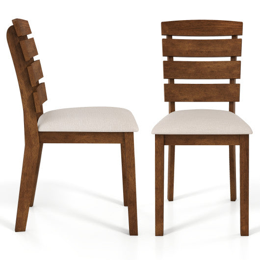 Dining Chair Set of 2 with Slatted High Backrest and Rubber Wood Legs-Brown