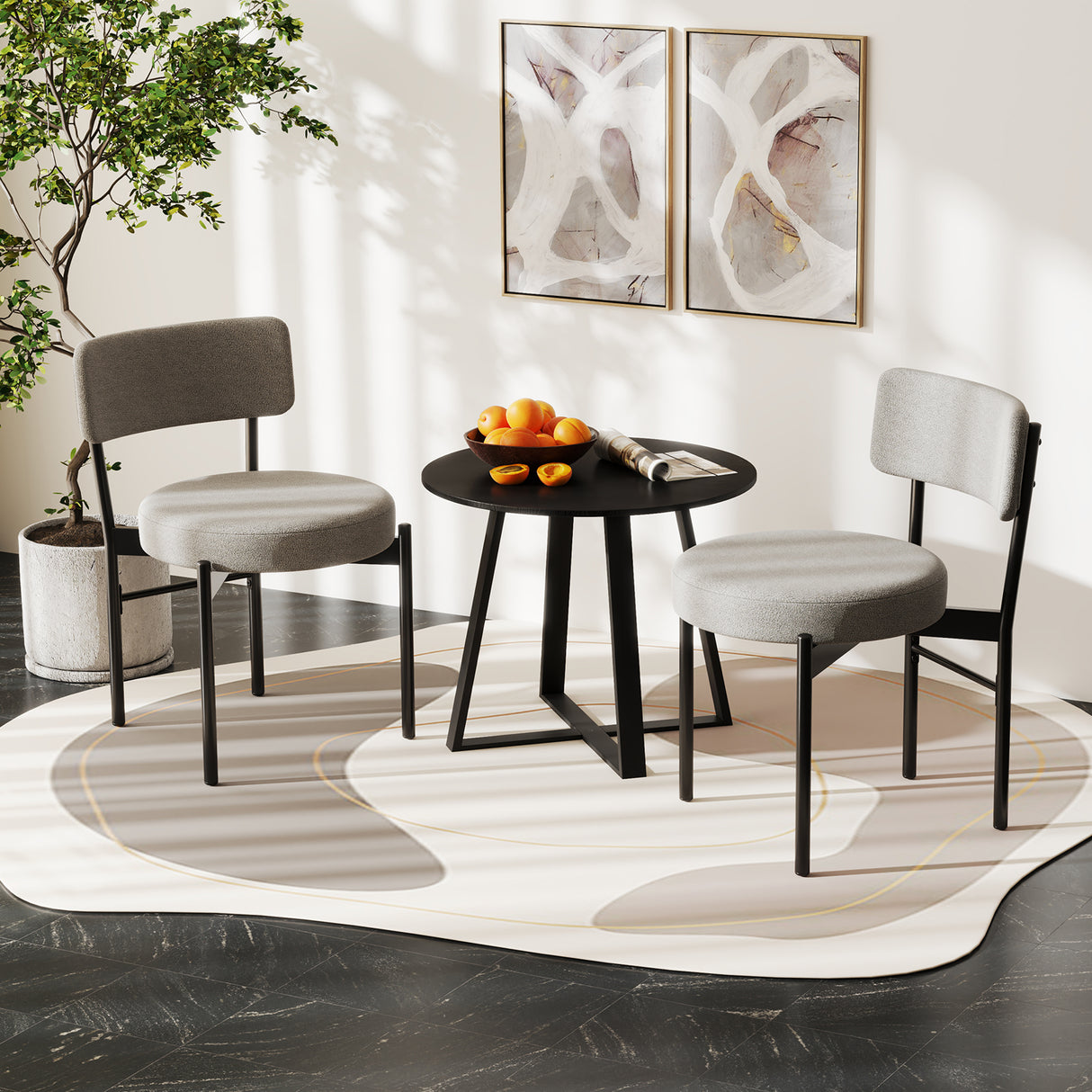 Dining Chair Set of 2 with Curved Backrest and Padded Seat-Gray