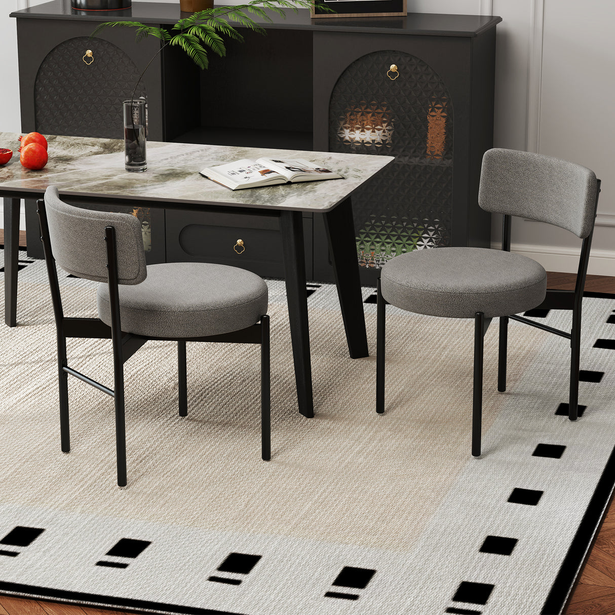 Dining Chair Set of 2 with Curved Backrest and Padded Seat-Gray