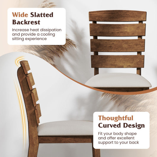Dining Chair Set of 2 with Slatted High Backrest and Rubber Wood Legs-Brown