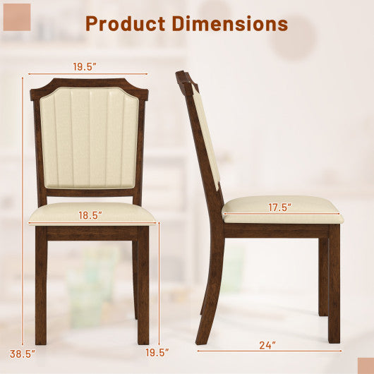 Dining Chair Set of 2 with PU Leather and Rubber Wood Frame-Brown