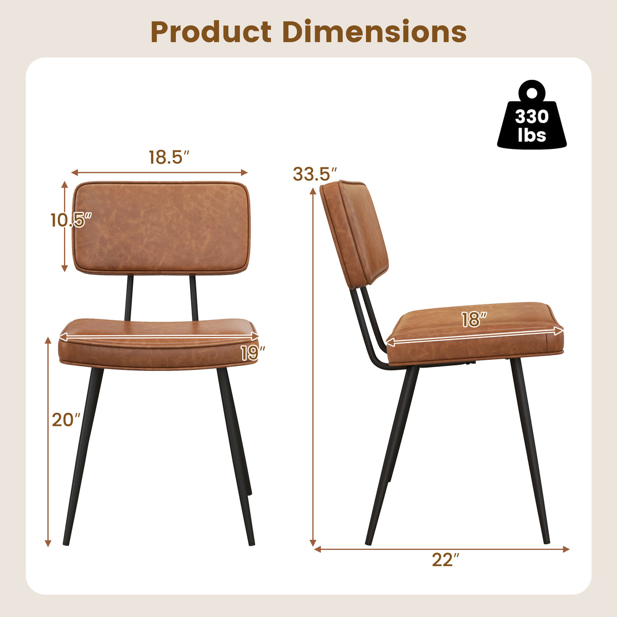 Dining Chair Set of 2 with Padded Backrest and Seat-Brown