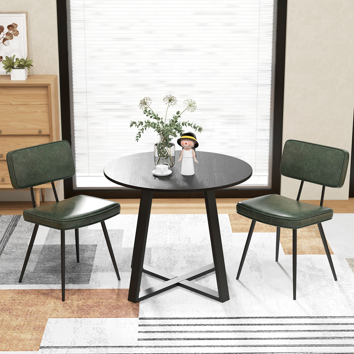 Dining Chair Set of 2 with Padded Backrest and Seat-Dark Green