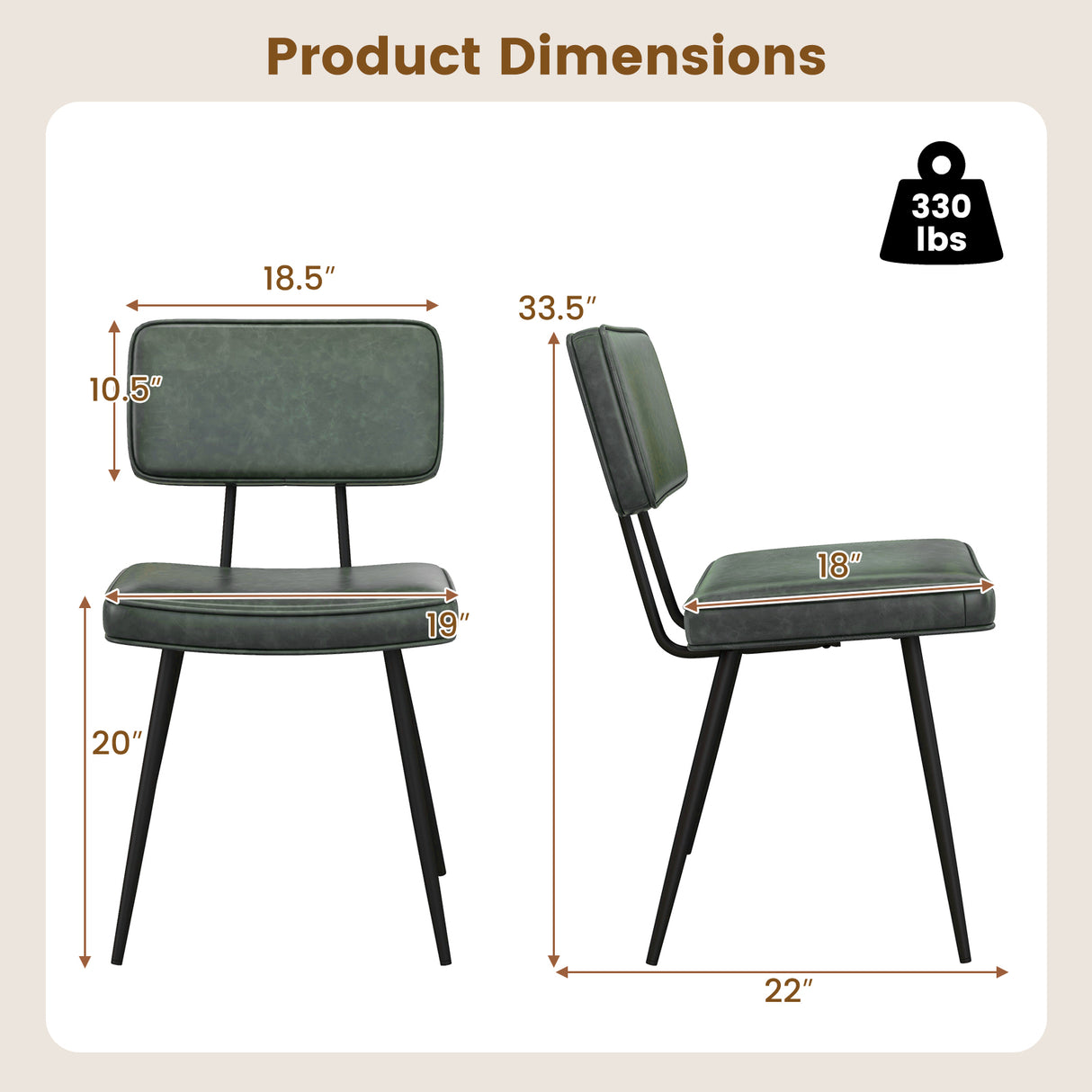 Dining Chair Set of 2 with Padded Backrest and Seat-Dark Green