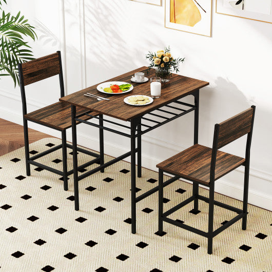 Dining Table Set with Metal Frame and Storage Rack-Rustic Brown