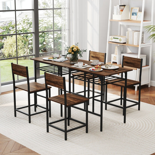 Dining Table Set with Metal Frame and Storage Rack-Rustic Brown